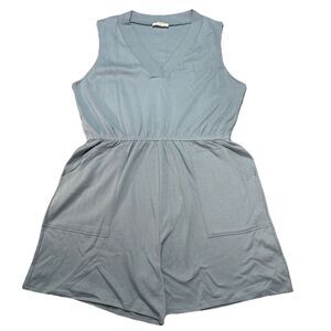 Zenana Romper‎ Sleeveless V-neck Light Blue, Pockets,Sz 3X Comfy, Preppy, Dress